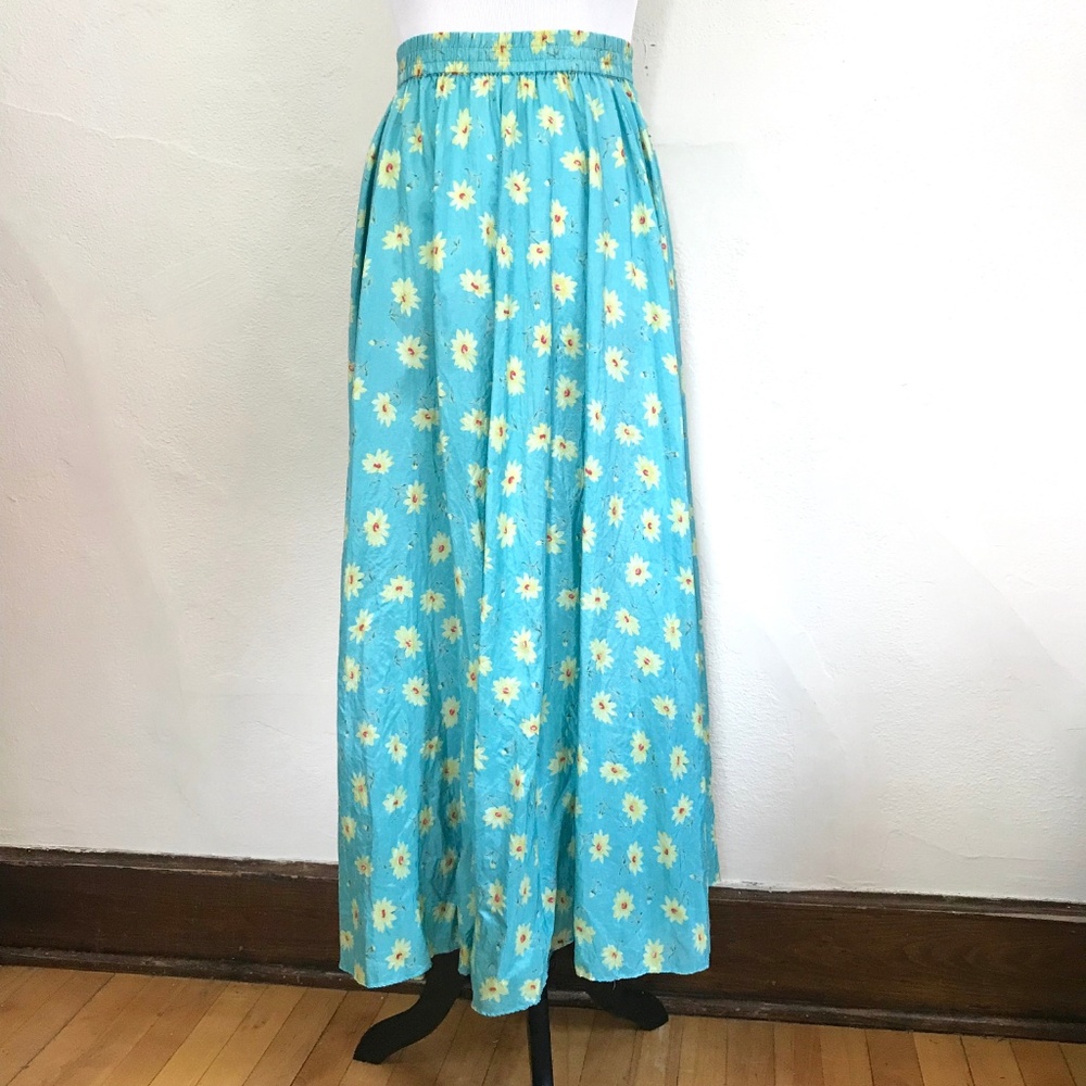 Vintage 1990s Style Long 100% Silk Sunflower Skirt